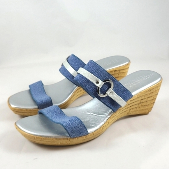 Italian Shoemakers Vivian Slip On Wedge Platform Denim Blue Sandals Straps Sz 10 - Picture 4 of 15